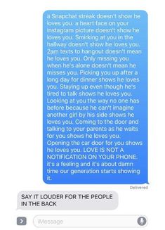 two texts that are being shared to someone on their cell phone, with the text'say it louder for the people in the back '