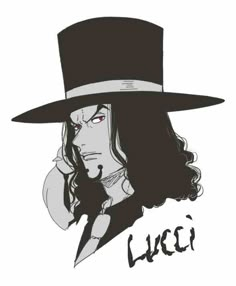 a drawing of a man with long hair wearing a top hat