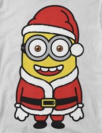 a white t - shirt with a cartoon character wearing glasses and a santa claus hat