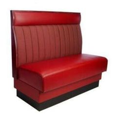 a red leather booth with black legs and armrests on an isolated white background