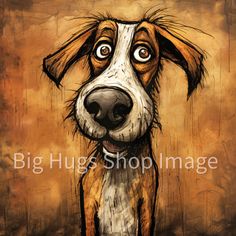 a painting of a dog with big eyes