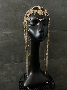 Gold Head Accessories, Gold Headpiece Prom, Fantasy Gold Jewelry, Gold Head Piece, Head Jewellery, Crystal Clothes, Greek Headpiece, Head Peice, Egyptian Headpiece