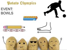 potatoes with faces drawn on them and the words potato olympics next to them