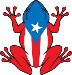 Puerto Rico Rana Frog with Flag - Common Coqui. Vector Illustration. Puerto Rico Poster Board Project, Coqui Frog Drawing, Puerto Rican Frog, Henny Colada, Puerto Rico Coqui, Coqui Frog, Digital Art Projects, Vector Portraits