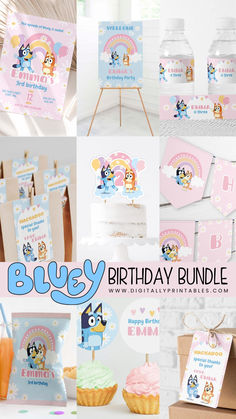 Editable Bluey and Bingo Birthday BUNDLE | Printable Bluey Birthday Decorations Bluey Birthday Party Ideas Pastel, Bluey First Birthday Party Ideas Girl, Bluey 4th Birthday Party Ideas Girl, Bluey Party Decorations Birthday, Bluey Birthday Printables, Bluey Girl Birthday Party Ideas, Rainbow Bluey Birthday