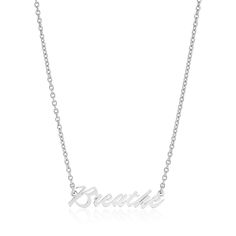 Sometimes you need a reminder to just breathe. Take a few seconds to to yourself and breathe. This is not just a reminder but a perfect addition to your necklace stack. Layer with longer thicker chains to create the perfect layered look! Material: Brass Plating: 10k Gold or Rhodium Necklace has a protective coating to prevent from quick wear and tarnishing. Script Breathe measures 12mm wide (at its widest point) and 1.85" (48mm) long Chain length is 16"-18"-20", there is a ring at each length. Y Necklace Stack, Laptop Tote Bag, Vegan Leather Bag, Just A Reminder, Just Breathe, Toiletry Bags, Market Bag, Long Chain, Bath Salts