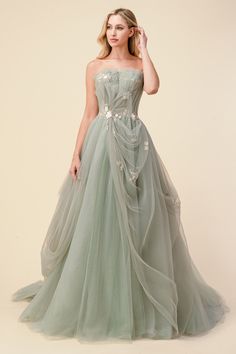 Andrea & Leo A1015 - FOSTANI Hogwarts Yule Ball Dresses, Sage Green Wedding Dress, Yule Ball Outfits, Modest Prom Gowns, Green Wedding Dress, Tulle Bridesmaid, Princess Fashion, Yule Ball, Dress Layered