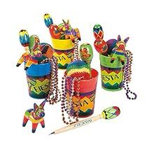 a bunch of toys that are sitting on a table in the shape of buckets