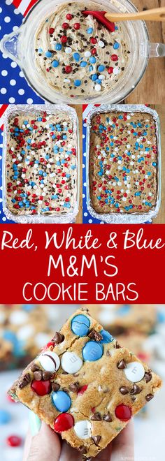 red, white and blue m & m's cookie bars are the perfect dessert for memorial day