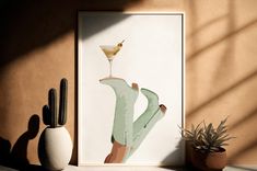 an art print with a woman's legs holding a martini glass in her hand