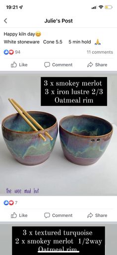 two bowls with chopsticks in them on the same page