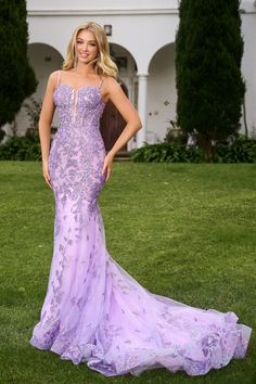 Indulge in pure romance and elegance with the Portia & Scarlett PS24295 dress. Crafted with exquisite detail and delicate lace, this masterpiece exudes femininity and ethereal charm. Perfect for special occasions, embrace your inner romantic and make a statement in this modern-day princess gown. Applique Prom Dress, Lilac Prom Dresses, Portia And Scarlett, Girls Short Dresses, Prom Dresses Long Lace, Lace Prom Dress, Designer Prom Dresses, Prom Designs, Pageant Gowns