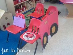 several children's chairs and tables in a playroom