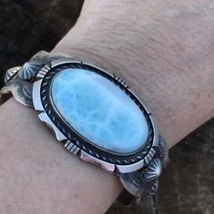 Chimney Butte Navajo Larimar & Sterling Silver Bracelet Cuff – Nizhoni Traders LLC Indian Jewelry, Mens Bracelet