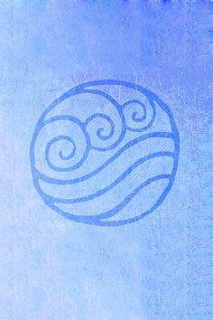 a blue background with an image of a circular object in the center and two spirals at the top