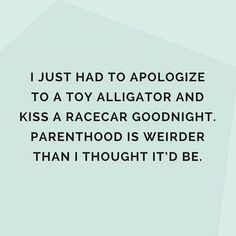 an image of a quote from the famous movie, i just had to apoloize to a toy alligator and kiss a racecar goodnight