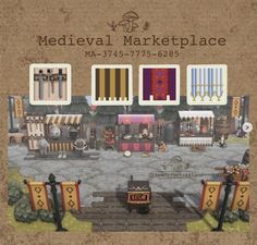 an advertisement for medieval marketplace on the side of a building with lots of flags and banners