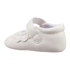 The Amina Crib is the perfect shoe for your little baby! The adorable ruffles and easy hook & loop closure make these adorable crib shoes extra special. They are perfect for that upcoming christening, baby shower or special holiday! Experience the luxury of a shoe that feels like a hug for those tiny toes. It's like a gentle embrace for every step your little explorer takes. Get ready to witness new milestones with the Amina Crib! These shoes are baby-friendly and parent approved! Features and B White Mary Janes With Soft Sole For Spring, White Booties For First Birthday In Spring, White Booties For First Birthday Spring, White Closed Toe Booties For Baptism, White Soft Sole Booties For First Birthday, Non-slip White Booties For First Birthday, White Non-slip Booties For First Birthday, White Baby Boots, White Booties For Baptism