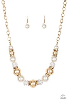 The Camera Never Lies - White Oversized gold, crystal-like, and pearly white beads are threaded along an invisible wire below the collar for a glamorous look. White rhinestone encrusted rings are sprinkled between the dramatic beads for a sparkling finish. Features an adjustable clasp closure. Sold as one individual necklace. In... Jewelry Photos, Chic Bracelet, Paparazzi Accessories, White Necklace, White Rhinestone, Paparazzi Jewelry, Blue Necklace, Rhinestone Necklace, Favorite Pins