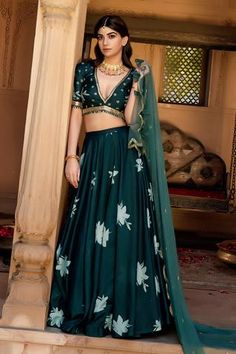 Shop for Seeaash Green Lily Print Modal Satin Lehenga Set for Women Online at Aza Fashions Satin Lehenga, Green Lily, Printed Lehenga, Green Lehenga, Bride Sister, Indian Wedding Wear, Net Dupatta, Innovative Fashion, Designer Gowns