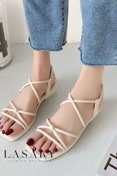 Lasaky - Womens Low Flat Open Toe Beach Sandals: Stylish and Comfortable Footwear for a Day in the Sun Comfortable Footwear, Dressing Style, Shoe Sole, Outdoor Sandals, Square Head, Beach Sandals, Wide Straps, Low Heels, Comfortable Shoes