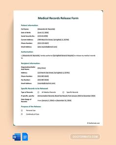 the medical records release form is shown