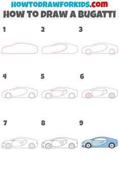 how to draw a bugatti car step by step instructions for kids and beginners