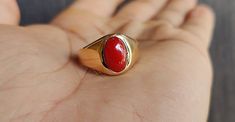 Handcrafted Red Coral Ring, Oval Shape Gemstone, 925 Solid Sterling Silver Ring, 22k Gold fill, Handmade Jewelry, Bohemian Style Ring 𝐆𝐞𝐦𝐬𝐭𝐨𝐧𝐞 𝐃𝐞𝐭𝐚𝐢𝐥𝐬 : Shape: Oval Stone: Coral Metal: Solid silver Stone Color: Red Add this beautiful Ring in your accessories to make you feel unique. This ring have 925 stamp and you will receive a ring like the one in the picture. You can choose any size you want from drop down menu. We Accept Custom Order and Bulk Order Also, Feel free to contact me for any queries regarding custom or bulk order. 𝐒𝐞𝐞 𝐦𝐨𝐫𝐞 𝐢𝐭𝐞𝐦𝐬 𝐨𝐧 𝐦𝐲 𝐬𝐡𝐨𝐩: https://www.etsy.com/shop/RoyalJewelryHut Shipping detail:  Order are shipped within 2-3 business days by USPS or DHL e-commerce service. Estimate delivery time depend on the location and for USA it tak Handmade Red Oval Cabochon Jewelry, Handmade Red Signet Ring, Handmade Red Round Signet Ring, Red Oval Cabochon Gemstone Signet Ring, Red Untreated Rings As A Gift, Untreated Red Rings As A Gift, Handmade Oval Ruby Ring In Yellow Gold, Handmade Heirloom Oval Ruby Ring, Traditional Handmade Oval Signet Ring