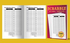 the scrabble score sheet is open to show it's numbers and times