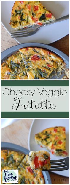 the cheesy veggie frittata is ready to be eaten and served