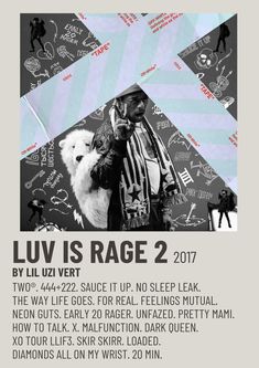 a poster with the words luv is rage 2, written in black and white