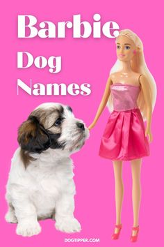 a barbie doll and a dog with the words barbie dog names