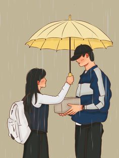 a man handing an umbrella to a woman