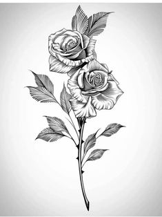 black and white drawing of two roses