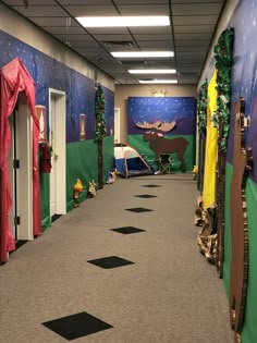 the hallway is decorated with christmas decorations and decorating items for children's rooms