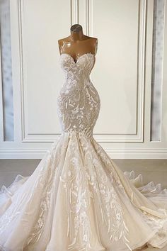 Ivory Sweetheart Strapless Long Mermaid Wedding Dress Lace Wedding Dress Trumpet, Wedding Dresses Mermaid Bling, Bridal Gowns Mermaid, Pretty Wedding Dresses, Fancy Wedding Dresses, Fancy Wedding, Sweetheart Wedding Dress, Dream Wedding Ideas Dresses, Lace Mermaid