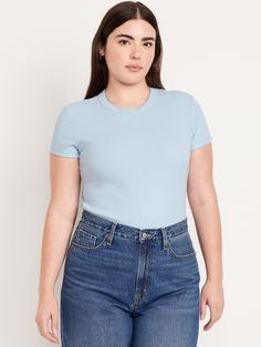 crew neck short sleeves snug fit hits at waist models are approx.  5'9" and wear sizes s (4), l (12), and xl (18)machine wash according to the care instruction label