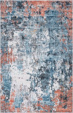 an abstract rug with blue and orange colors