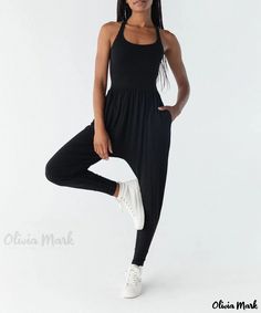 Olivia Mark - Relaxed Fit Jumpsuit Fitted Jumper, Fitted Jumpsuit, Sustainable Products, Tapered Pants, Midnight Black, Women Supporting Women, Womens Activewear, How To Do Yoga, Black Jumpsuit