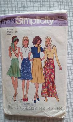 three women's skirts and blouses are shown in this sewing pattern from the 1960s