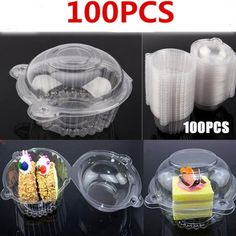 four pictures showing different types of cake in plastic containers with the words fast shipping from uk