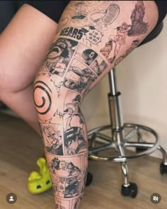 a woman's legs with tattoos on them