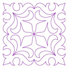 a square quilt block with an intricate design in purple on the front and back side