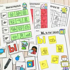 four different printable worksheets for beginning and ending sounds with pictures on them