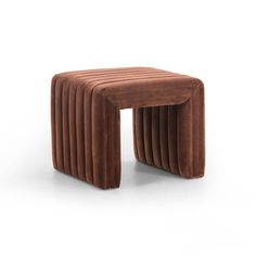 a small stool made out of brown velvet with pleated sides and an open end