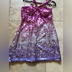 Brand New! Fitted Lavender Sequined Dress, Purple Sequin Dress For Spring Night Out, Purple Sequin Dress For Night Out In Spring, Spring Purple Sequin Dress For Night Out, Purple Fitted Mini Sequin Dress, Fitted Purple Sequin Mini Dress, Fitted Purple Mini Sequin Dress, Glamorous Purple Sleeveless Mini Dress, Purple Mini Sequin Dress For Party Season