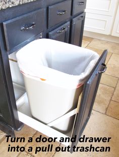 Garbage Drawer Kitchen Diy, How To Build A Pull Out Trash Bin, Diy Pull Out Garbage Cabinet, Pull Out Garbage Cabinet, Trash Drawer, Garbage Recycling, Diy Cabinet