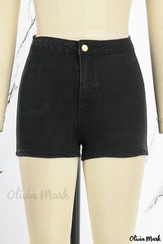 Olivia Mark - Chic and Stylish Black Patchwork High Waist Skinny Denim Shorts for a Casual and Trendy Look Black High-rise Fitted Jean Shorts, Black High Rise Fitted Jean Shorts, High-waisted Black Denim Shorts, Black High Waist Denim Shorts, High Waist Black Denim Shorts, Short En Jean, Look Casual, Olivia Mark, Denim Shorts