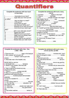 a printable poster with the words quantifiers in red, green and yellow