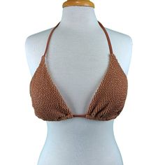 Zaful Crinkle Brown Bikini Size 8 / L Material: Polyester, Spandex Fitted Brown Halter Top For Beach, Casual Seamless Halter Top For The Beach, Brown Triangle Halter Top For Beachwear, Brown Triangle Halter Top For Beach Season, Seamless Halter Top For Beach Season Vacation, Lightweight Fitted Swimwear For Beach, Adjustable Sleeveless Swimwear For Beach, Brown Seamless Swimwear For Vacation, Brown Triangle Halter Top For Vacation